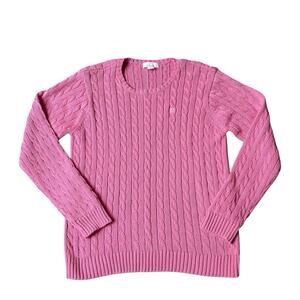A | Line Anne Klein Sport Cable Knit Sweater XL Pink Crew Neck Pullover Preppy